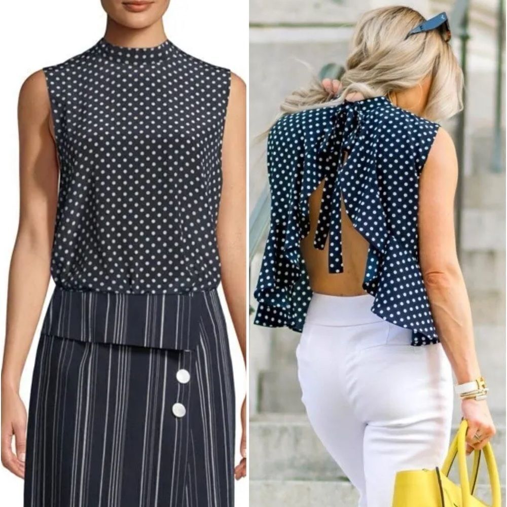 Robert Rodriguez Backless Top Navy & White Polka Dot Size M